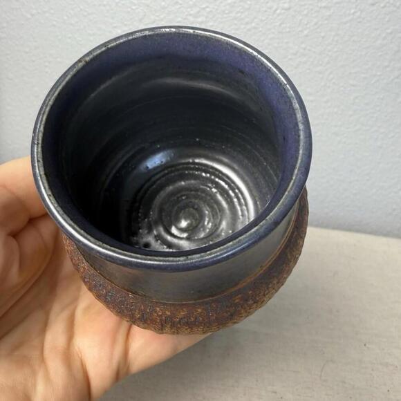 Stoneware Goblet Chalice Art Pottery Cobalt Blue Drip Glaze - Picture 2 of 7